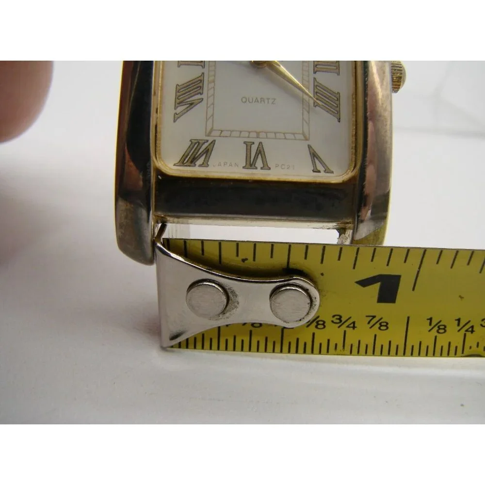 Helbros Quartz Watch Gold Tone Rectangular Face No Band PC21 Vtg 80s Roman Numer
